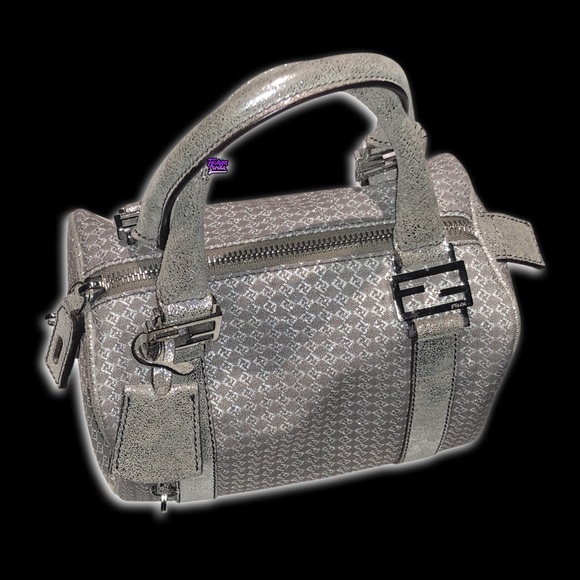 FENDI Vintage Zucca ‘FF’ Logo Metallic Silver & Beige Zuchinno Monogram Mini Bag - Picture 3 of 15
